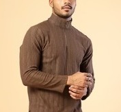 Men's Polyester Cable Knit Polo Dark Brown T-Shirt
