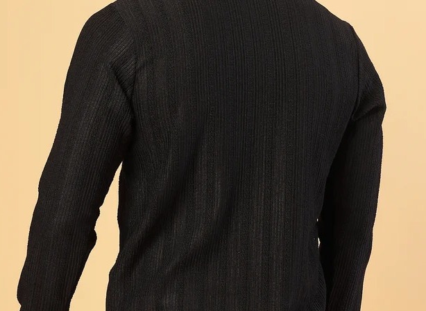 Men's Polyester Cable Knit Polo Jet Black T-Shirt