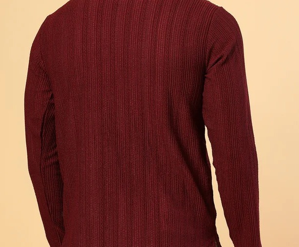 Men's Polyester Cable Knit Polo  Wine T-Shirt