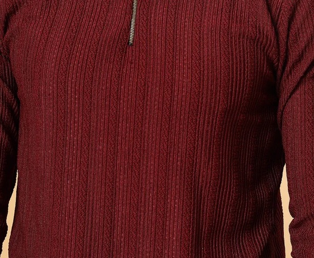 Men's Polyester Cable Knit Polo  Wine T-Shirt