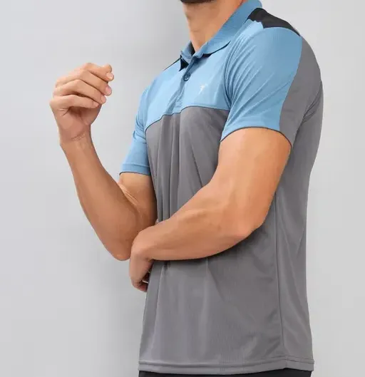 Men Colorblock Slim Fit Polo Grey T-shirt