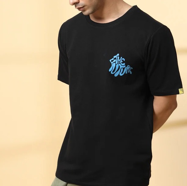 Men Jade Typography Oversized Black T-shirt