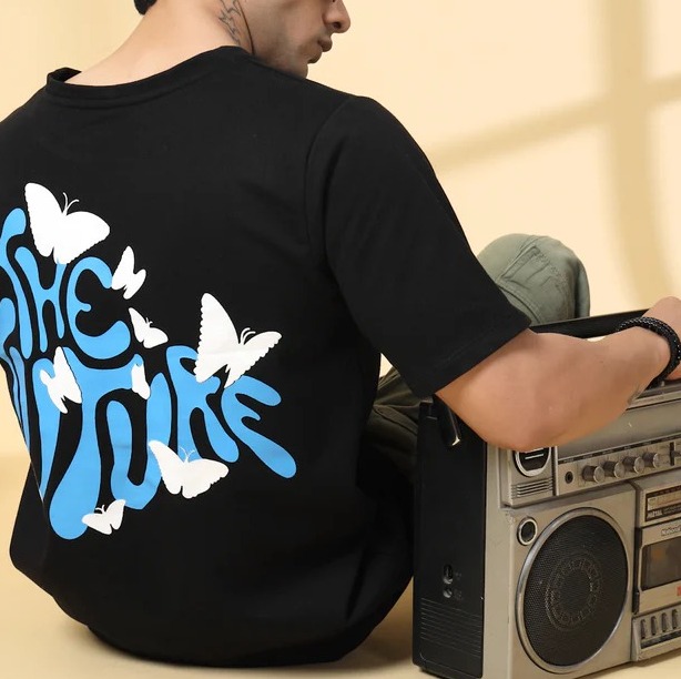 Men Jade Typography Oversized Black T-shirt