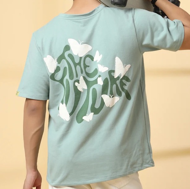 Men Jade Typography Oversized Jade Green T-shirt