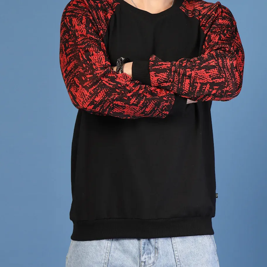 Men’s Colorblocked Round Neck Red Sweatshirt