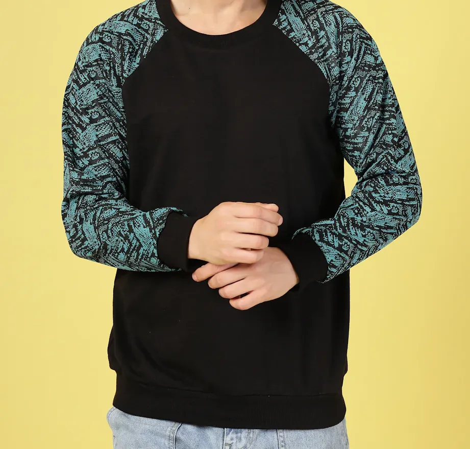 Men’s Colorblocked Round Neck Teal Green Sweatshirt