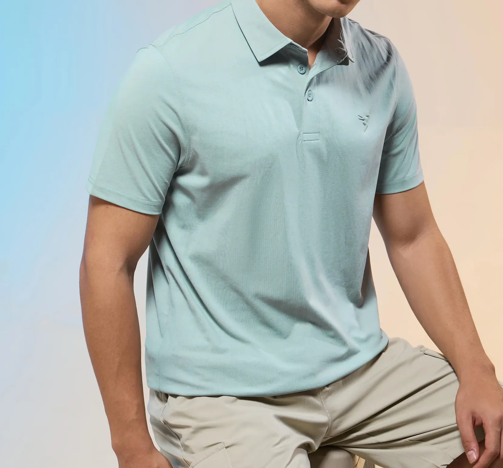 Men Solid Slim Fit Polo Aqua Grey T-shirt