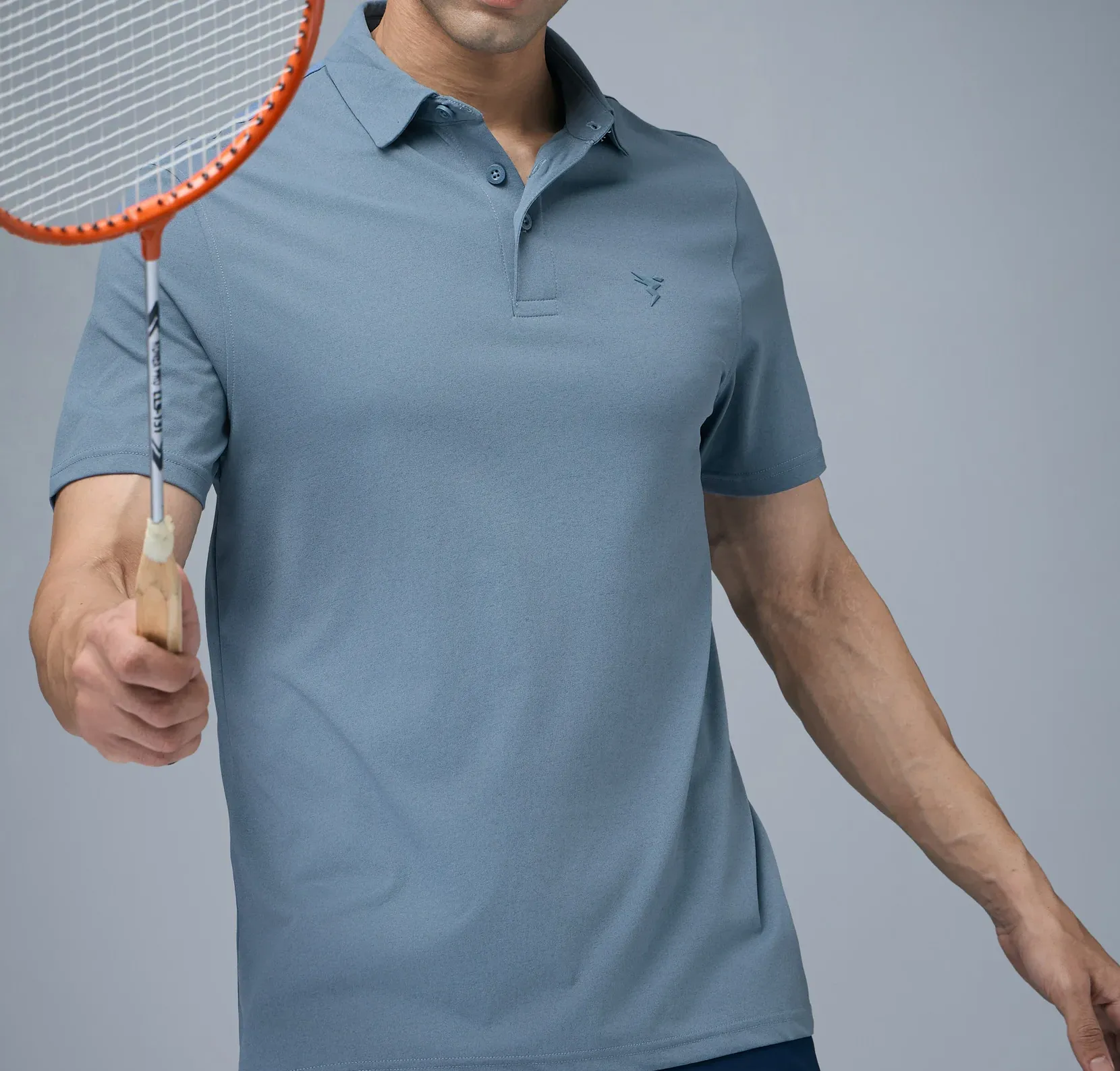 Men Solid Slim Fit Polo Blue Stone T-shirt