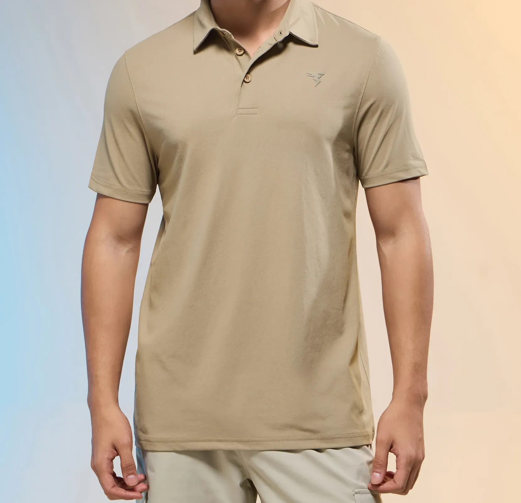 Men Solid Slim Fit Polo Khaki T-shirt