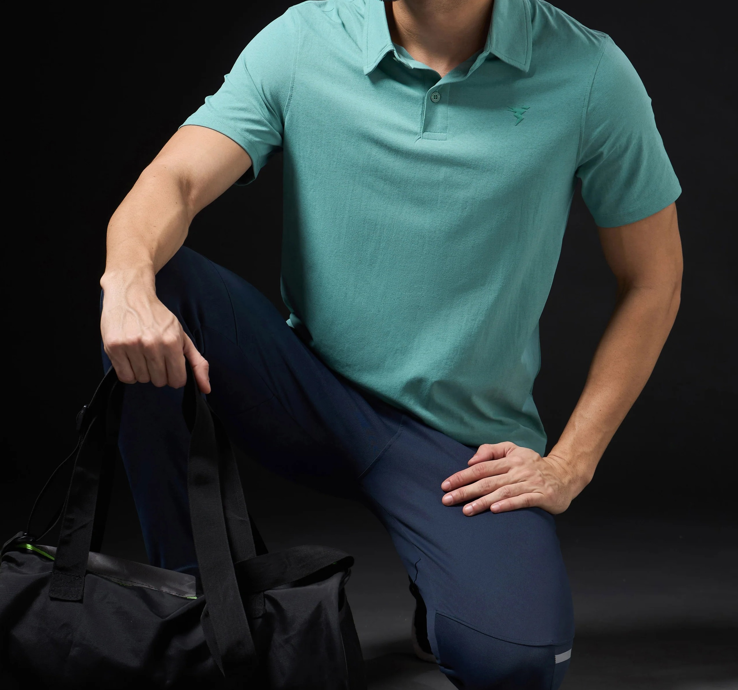 Men Solid Slim Fit Polo Lake Green T-shirt
