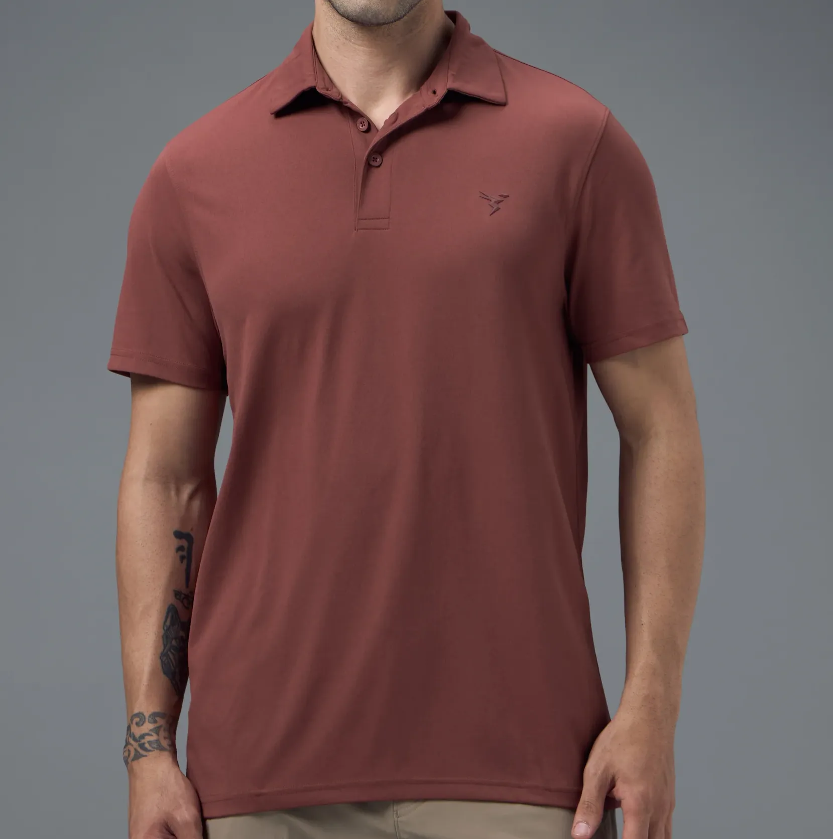 Men Solid Slim Fit Polo Marsala T-shirt