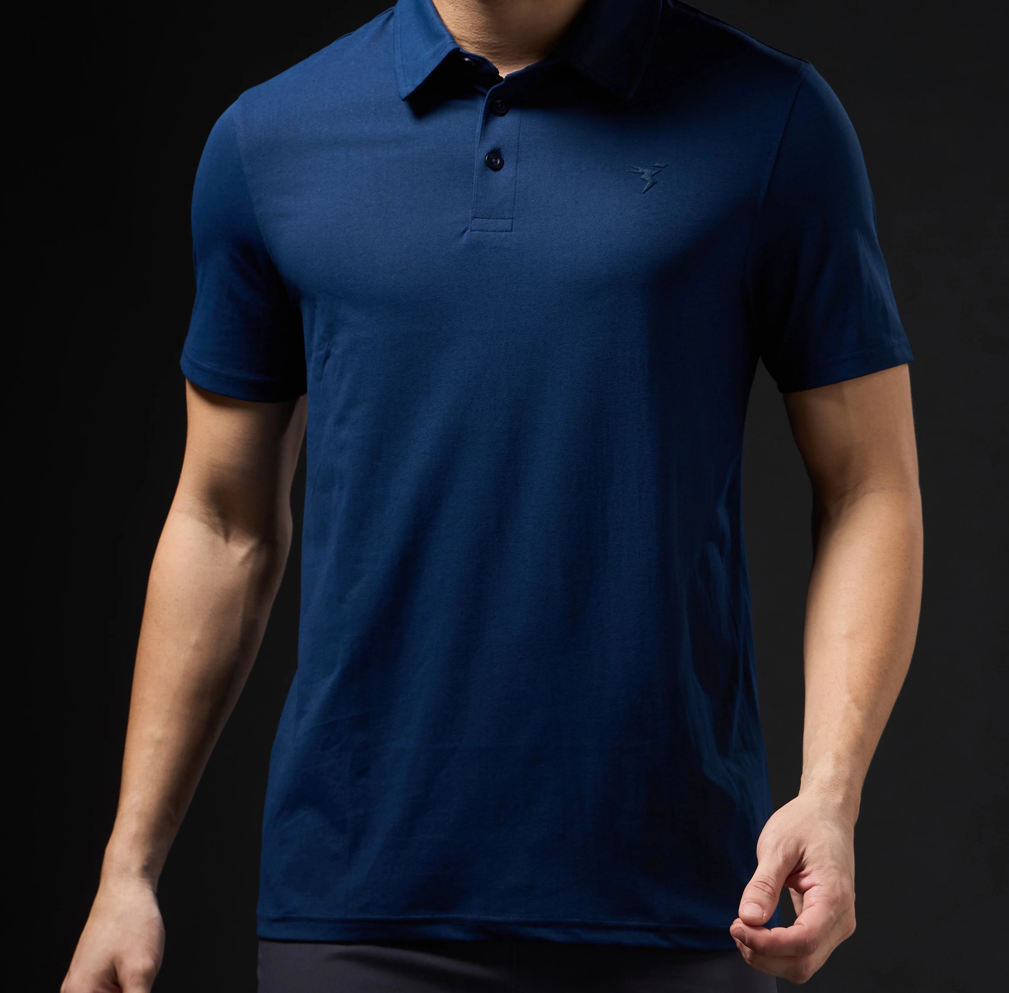 Men Solid Slim Fit Polo Navy T-shirt