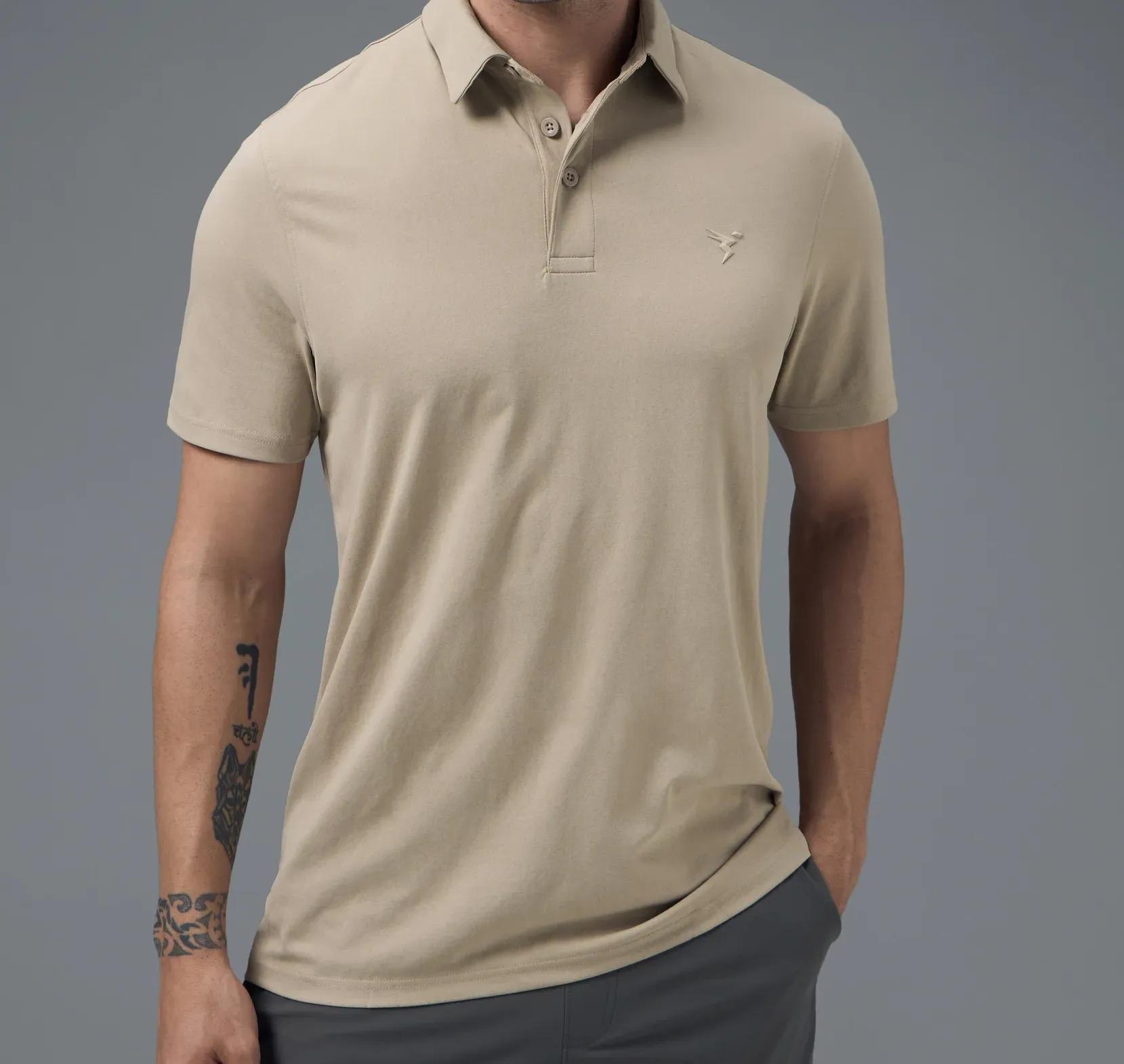 Men Solid Slim Fit Polo Oyster Gray T-shirt