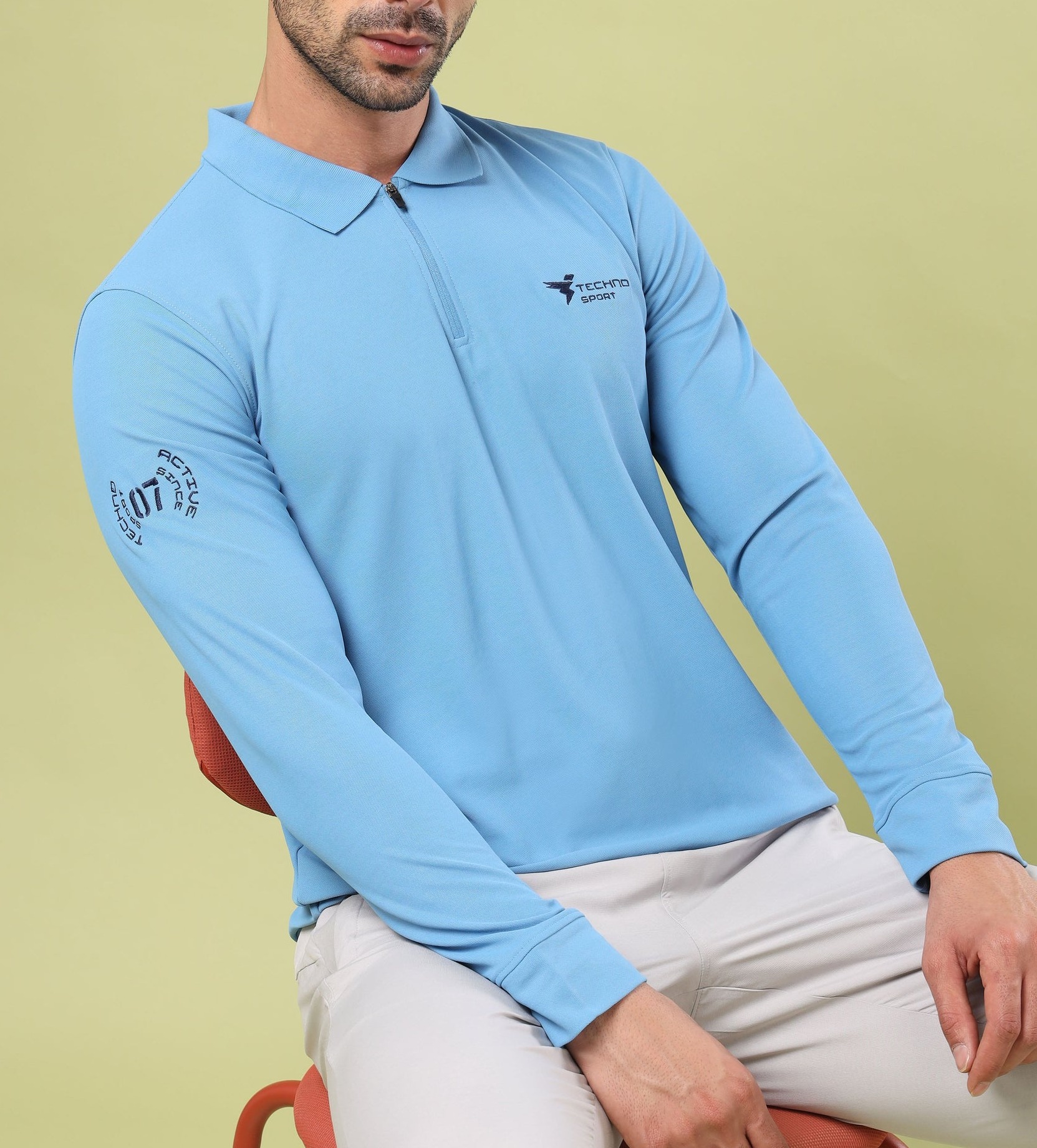 Men Solid Slim Fit Polo Sports Lichen Blue T-shirt