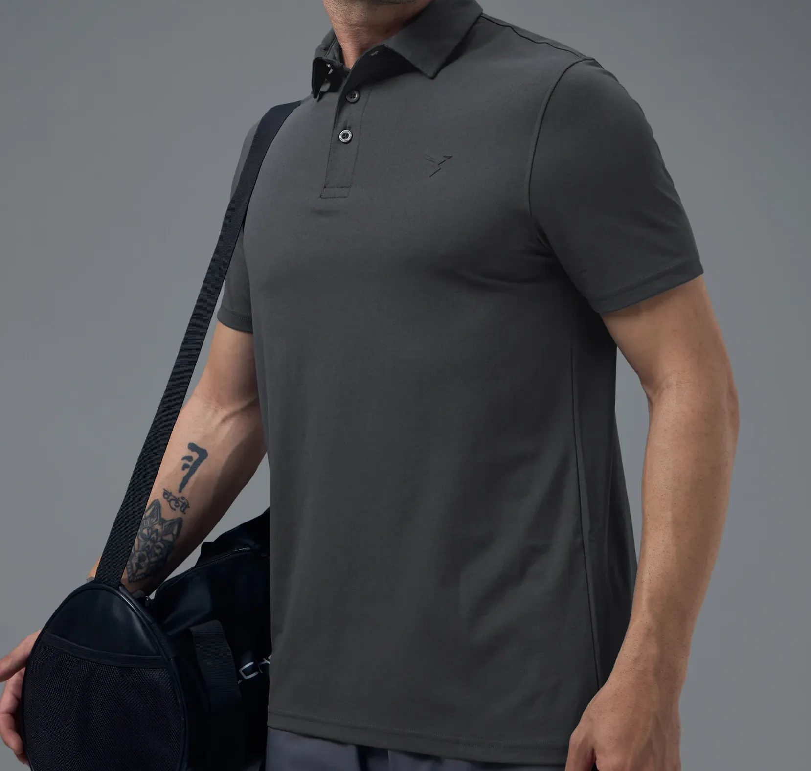 Men Solid Slim Fit Polo Woodland Gray T-shirt