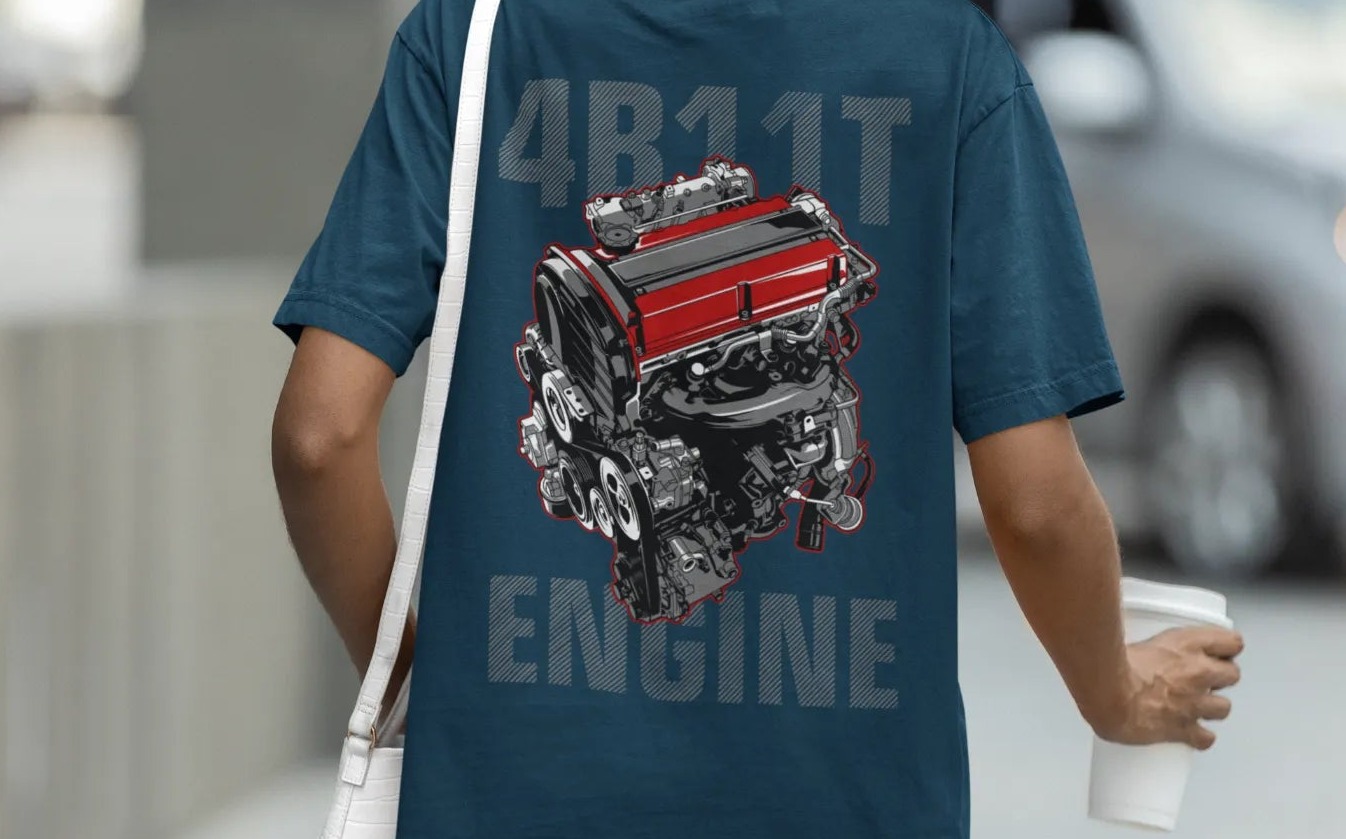Mitsubishi Lancer Evolution 4B11T Engine Oversized T-Shirt