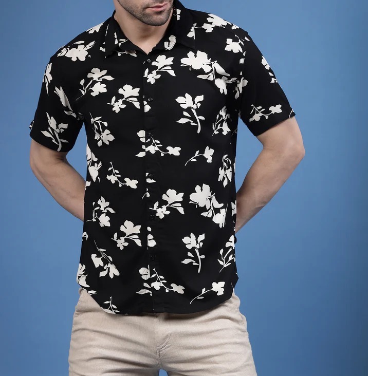 Mystic Leaf Rayon Shirt Black