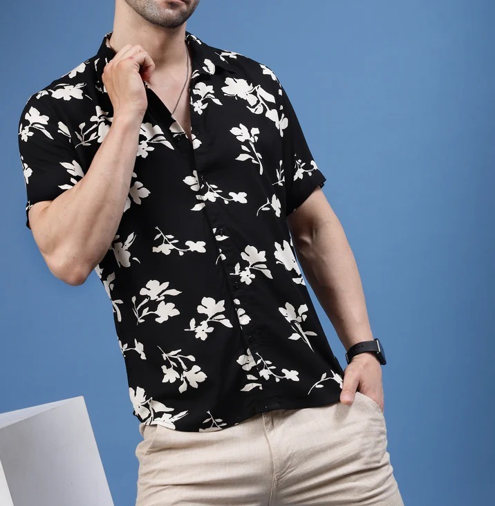 Mystic Leaf Rayon Shirt Black