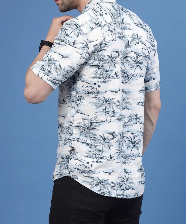 Mystic Leaf Rayon Shirt Blue