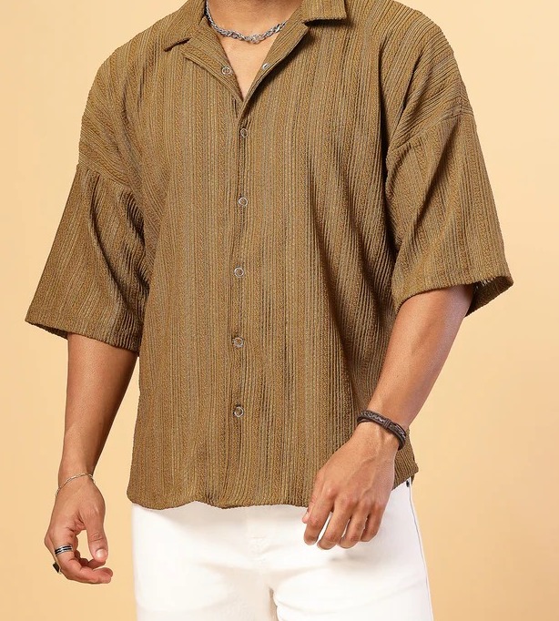 Oversized Cable Knit Cuban Collar Golden Shirt