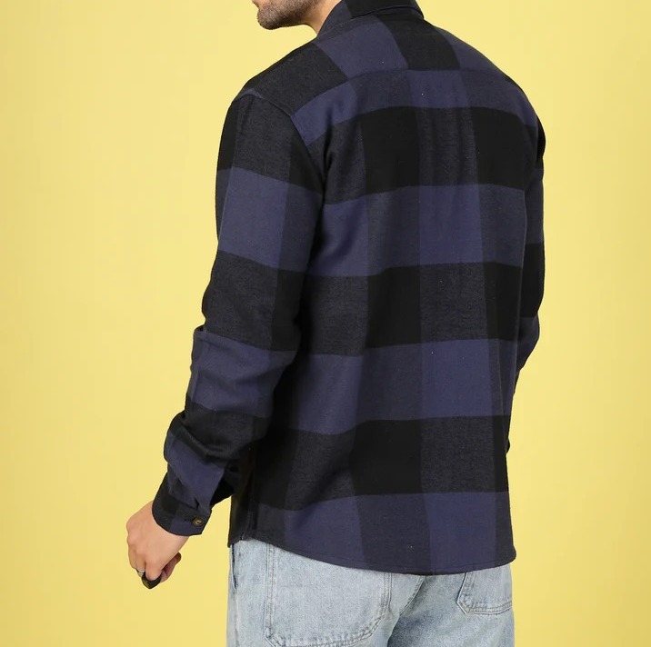 Oversized Checked Flannel Shacket Navy