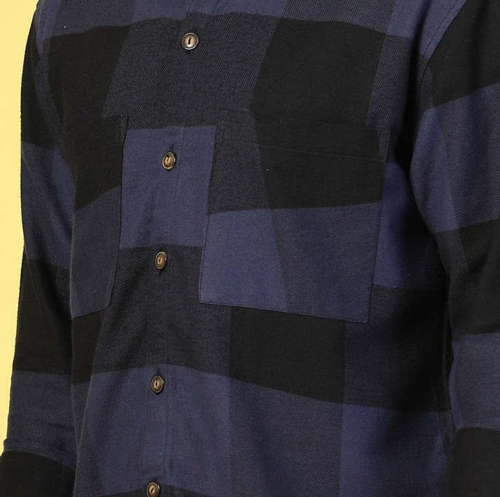 Oversized Checked Flannel Shacket Navy