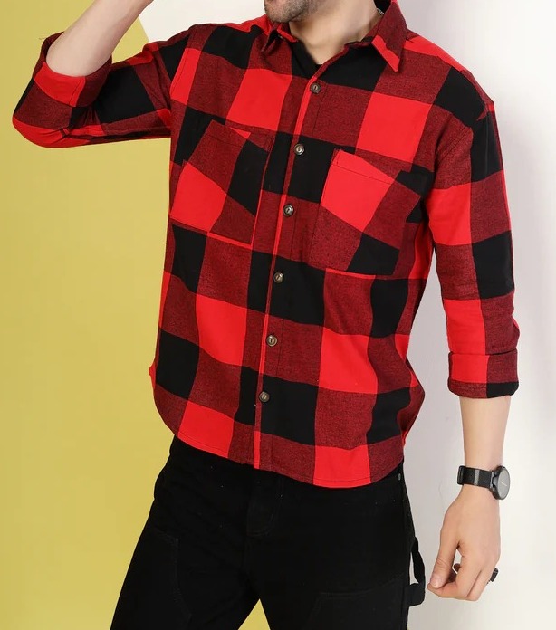 Oversized Checked Flannel Shacket Red