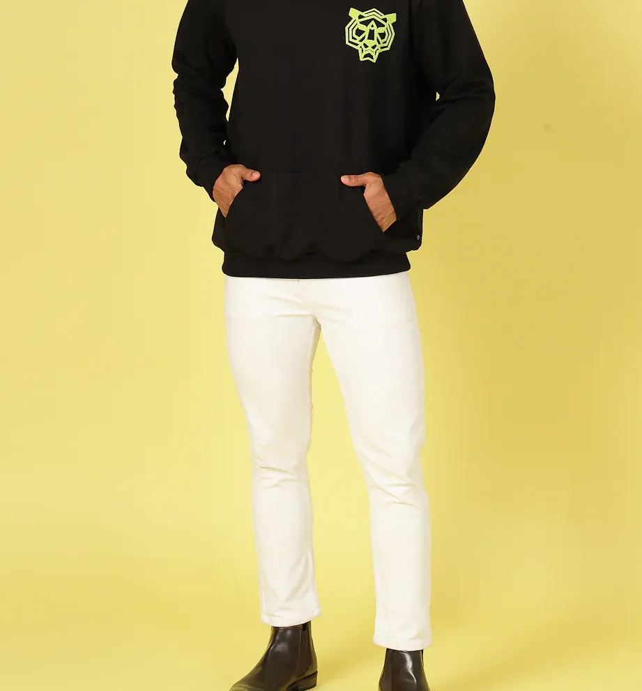 Oversized Fleece Typography Jet Black Sweatshirt