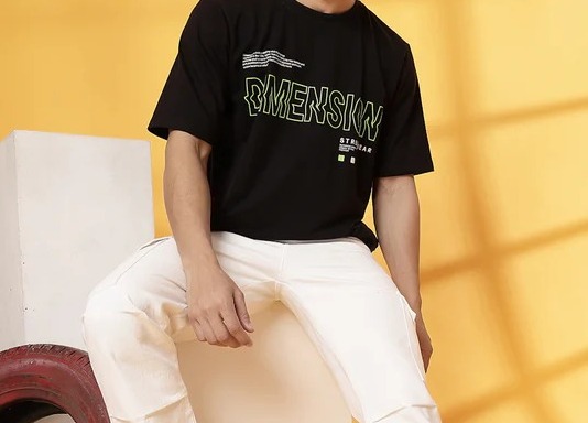 Oversized Graphic Terry Black T-Shirt