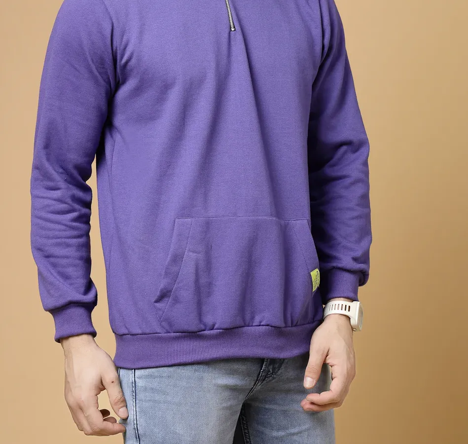 Oversized Printed Fleece Purple Sweatshirt