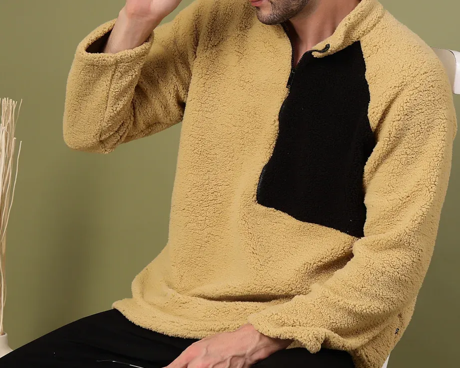 Oversized Sherpa Colorblocked Cream Sweatshirt