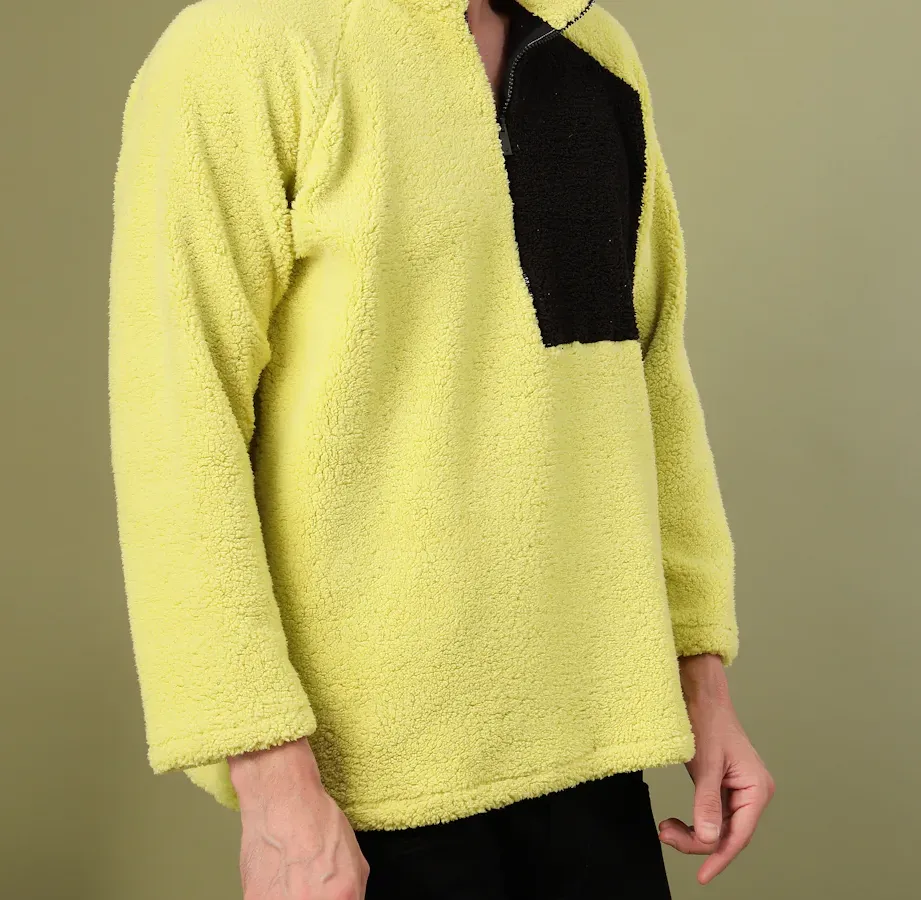 Oversized Sherpa Colorblocked Lime Sweatshirt