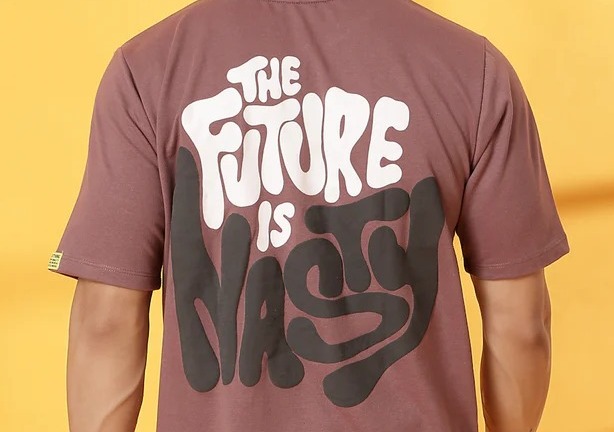 Oversized Typography Puff Print Mauve T-Shirt