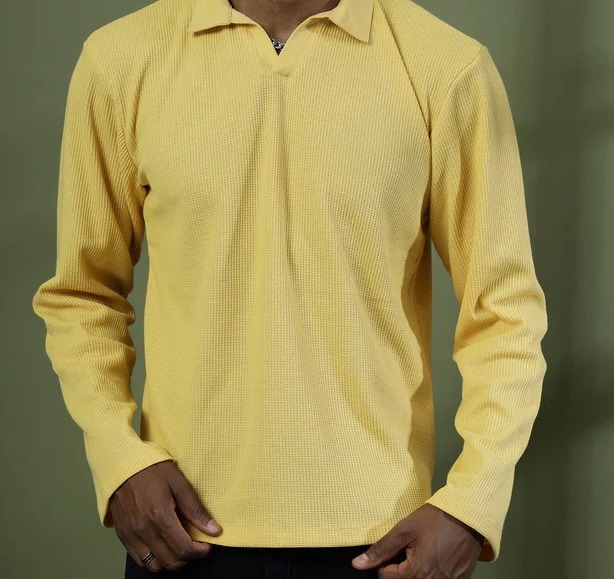Oversized Waffle Cotton Polo Golden T-Shirt