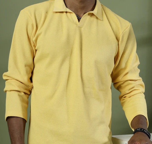 Oversized Waffle Cotton Polo Golden T-Shirt