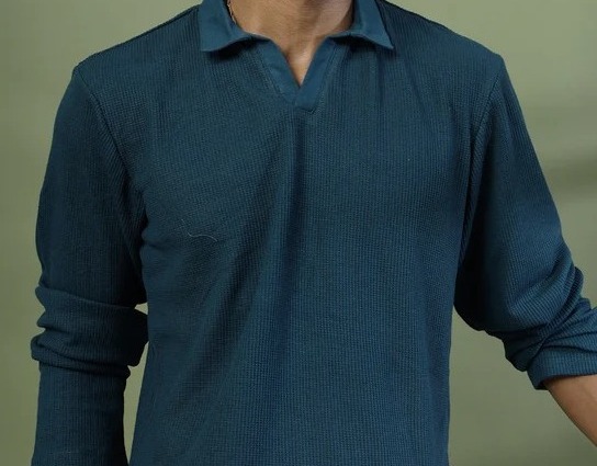 Oversized Waffle Cotton Polo Teal Green T-Shirt