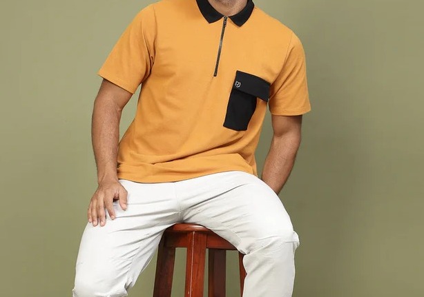 Patch Pocket Oversized Zip Polo Light Brown Tee