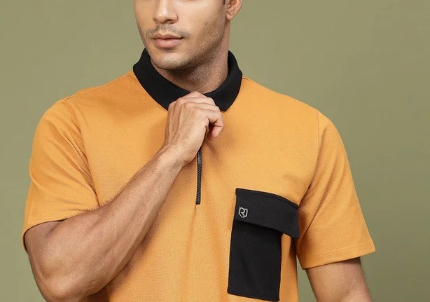 Patch Pocket Oversized Zip Polo Light Brown Tee