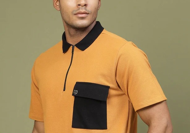 Patch Pocket Oversized Zip Polo Light Brown Tee