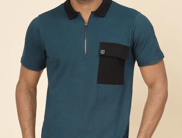 Patch Pocket Oversized Zip Polo Olive Green Tee