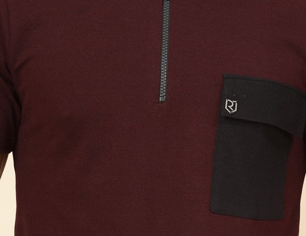 Patch Pocket Oversized Zip Polo Wine Tee