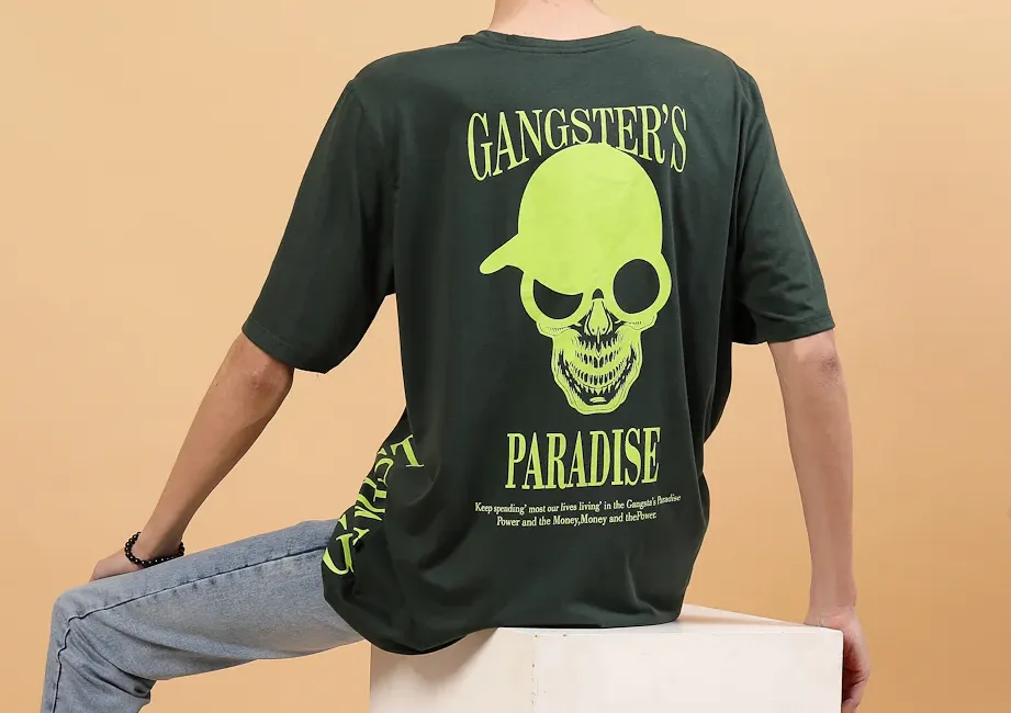 Relaxed Fit Men's Oversized Cotton Battle Green Tee