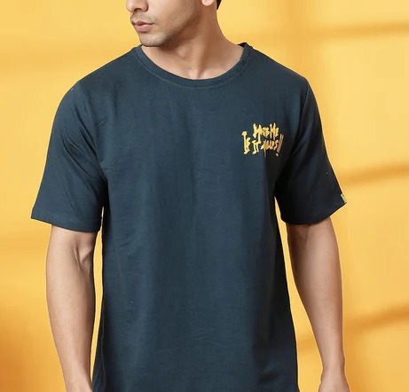 Relaxed Fit Statement Teal Green T-Shirt