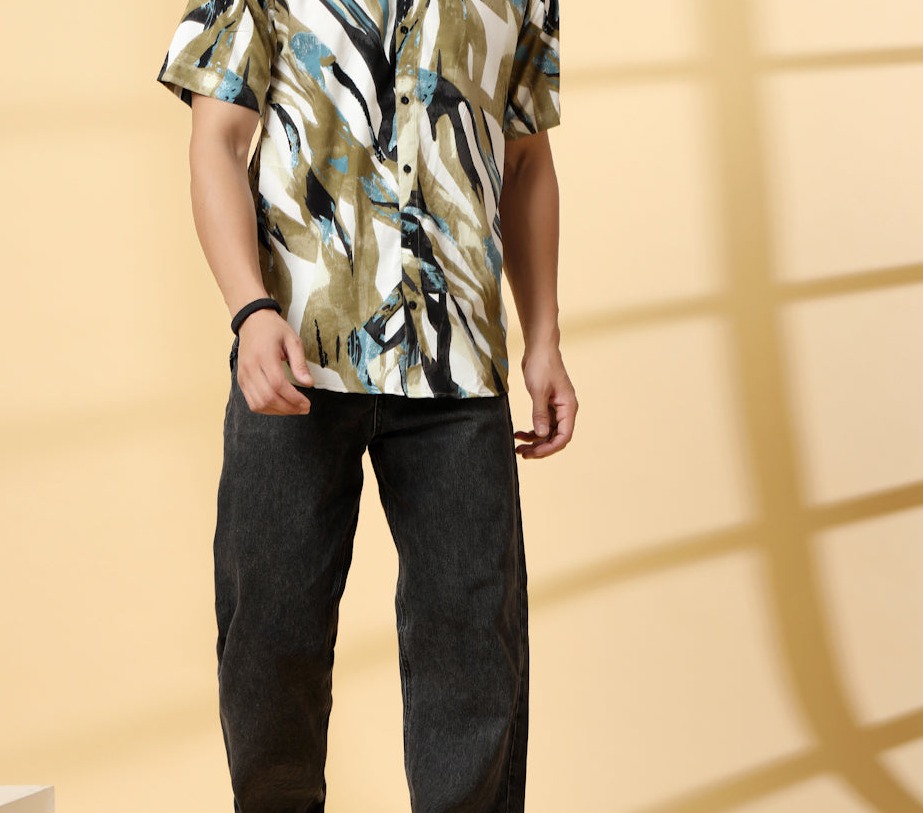 Rigo Men's Abstract Printed Rayon Shirt