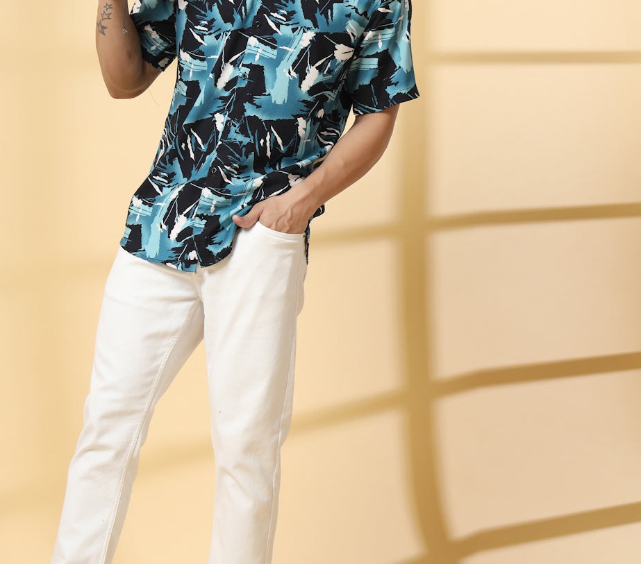 Rigo Men's Abstract  Printed Rayon Shirt
