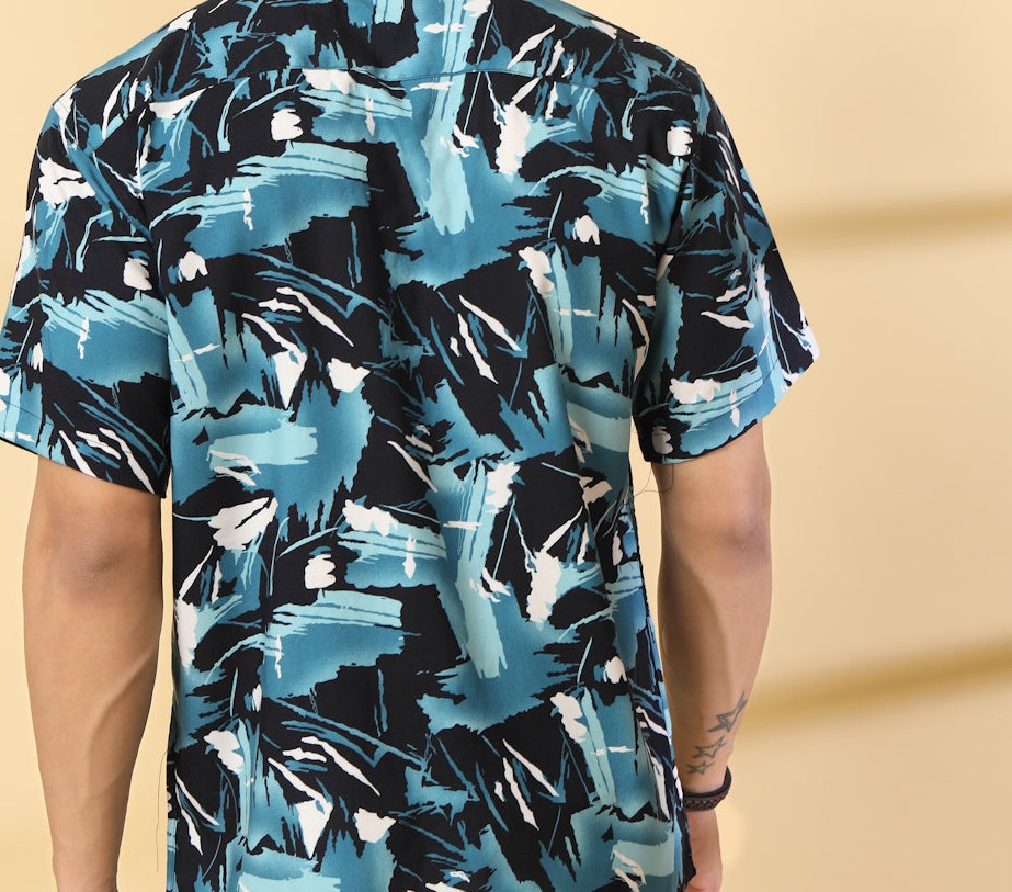 Rigo Men's Abstract  Printed Rayon Shirt