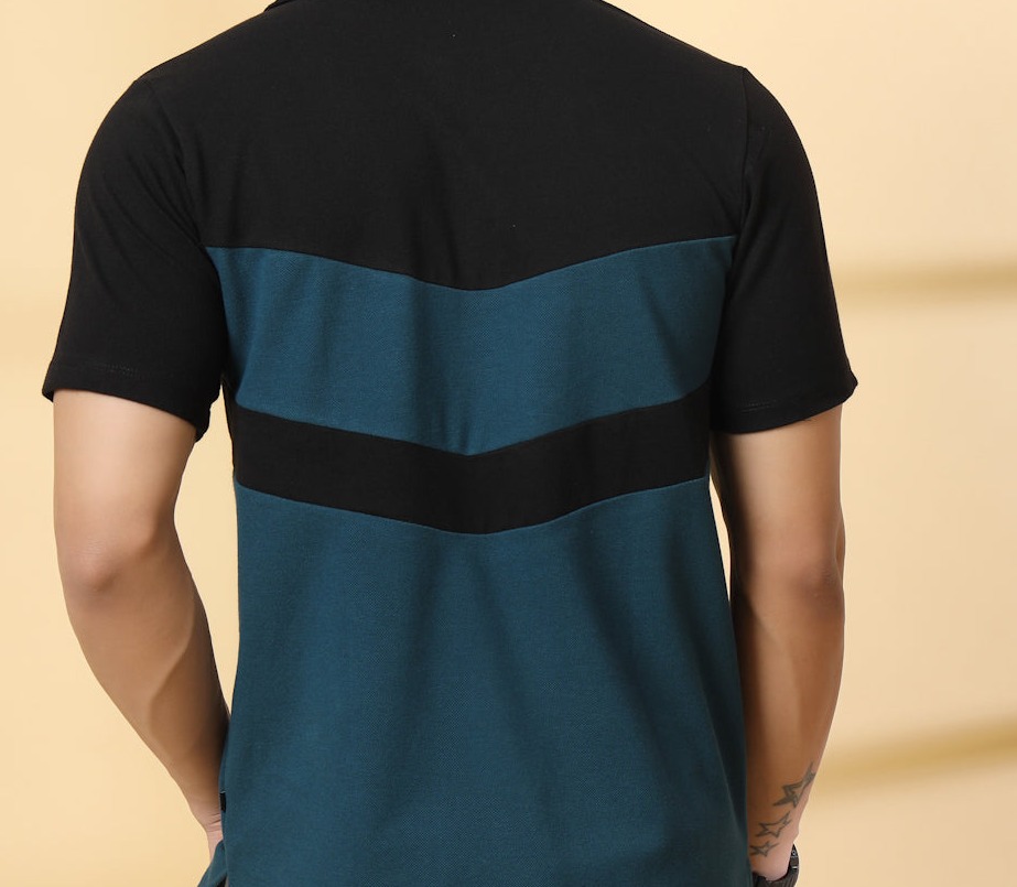 Rigo Men's Contrast Textured Panel  Polo T-shirt