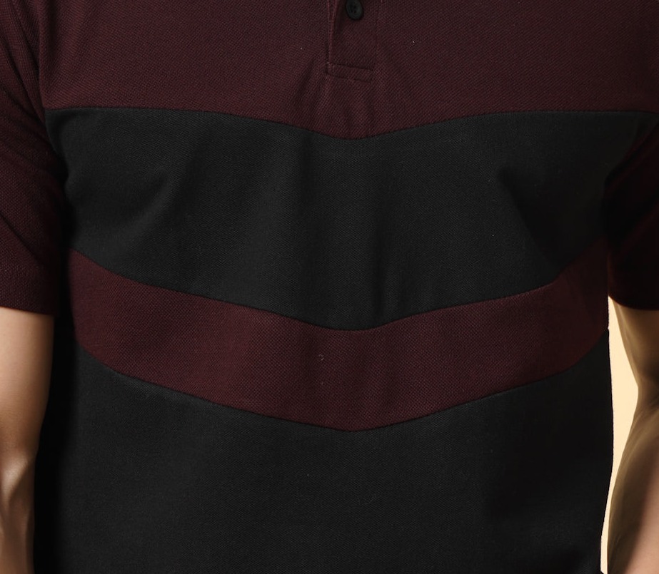 Rigo Men's Contrast Textured Panel  Polo T-shirt