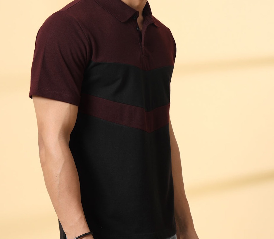 Rigo Men's Contrast Textured Panel  Polo T-shirt