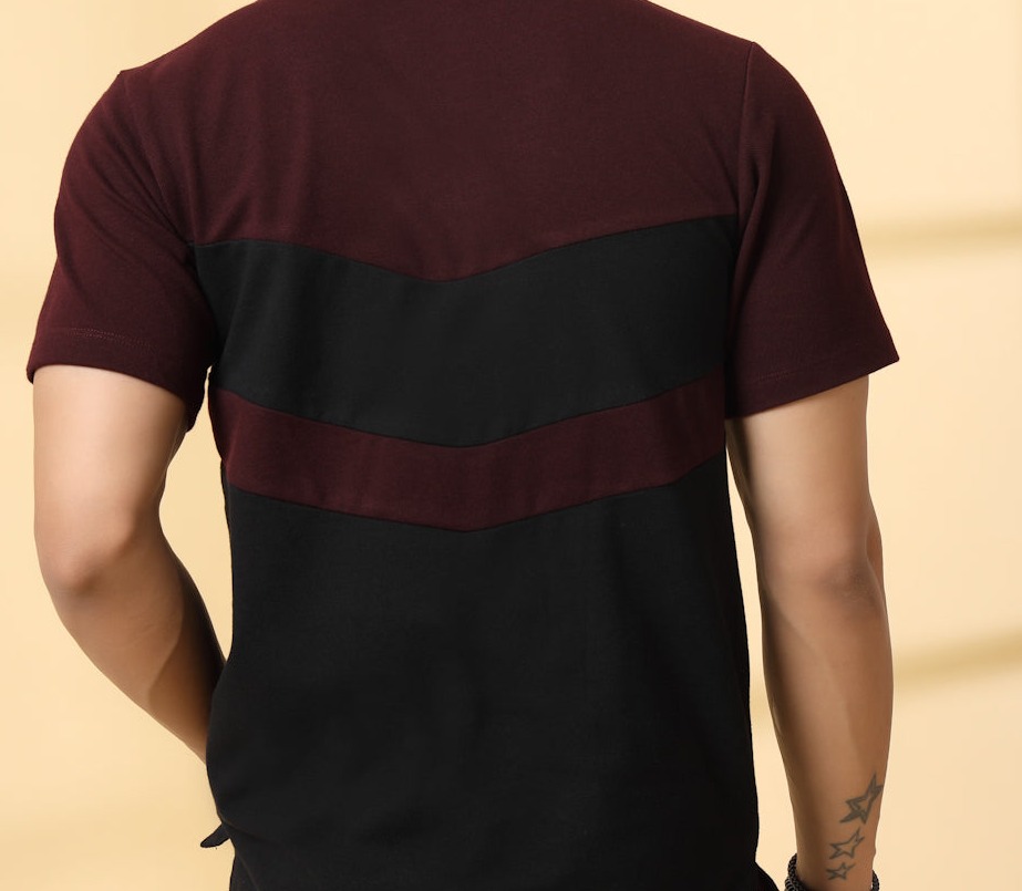 Rigo Men's Contrast Textured Panel  Polo T-shirt